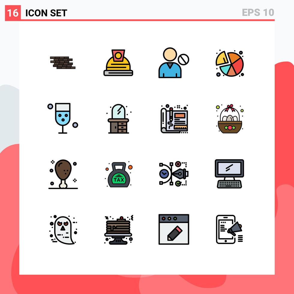 uppsättning av 16 kommersiell platt Färg fylld rader packa för kopp statistik avatar paj användare redigerbar kreativ vektor design element