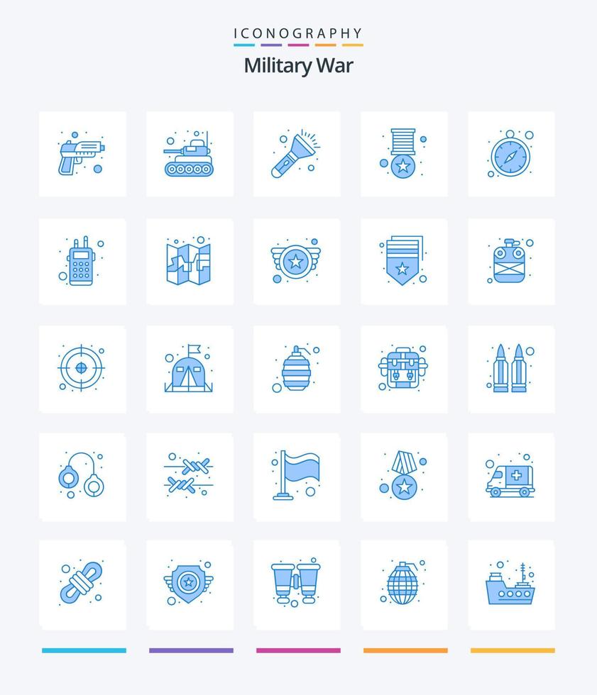 kreativ militär krig 25 blå ikon packa sådan som tid. rang. armén. militär. armén vektor