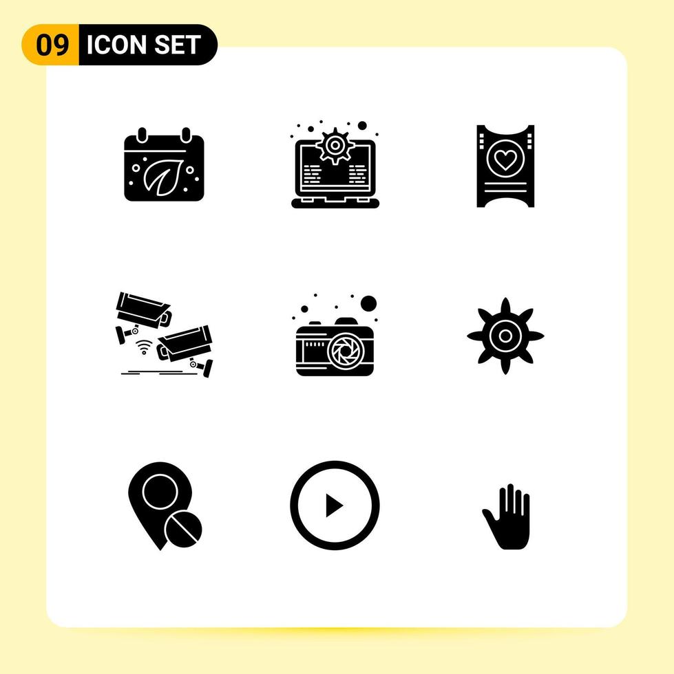 satz von 9 modernen ui-symbolen symbole zeichen für kameraüberwachung ticketsicherheit cctv editierbare vektordesignelemente vektor