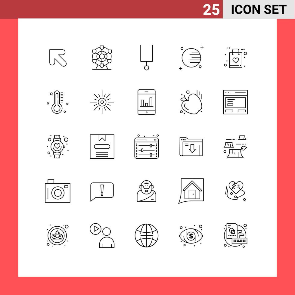 25 universell linje tecken symboler av temperatur faq inställning gaffel handla väska redigerbar vektor design element