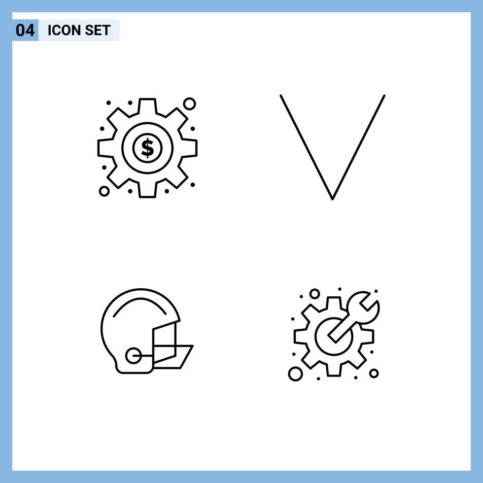 Piktogramm-Set aus 4 einfachen Filledline-Flachfarben von Dollarhelm-Pfeil amerikanischem Zahnrad editierbare Vektordesign-Elemente vektor