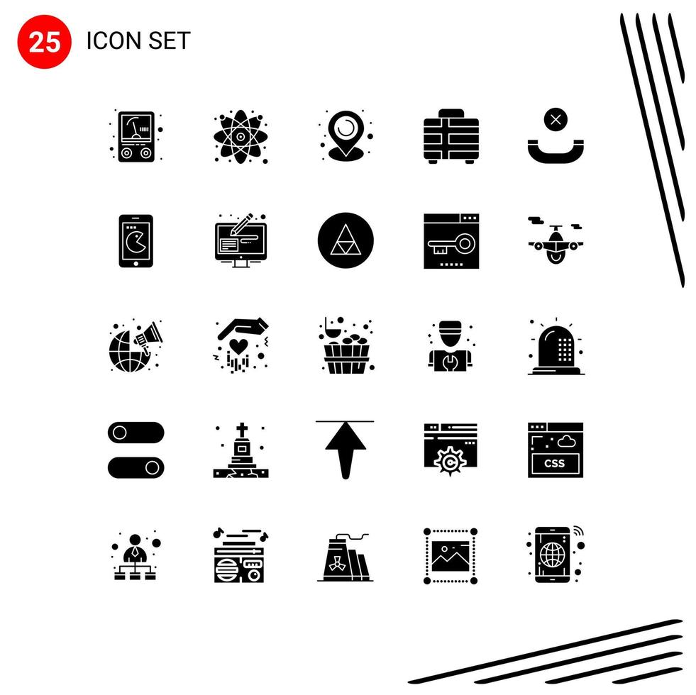 Packung mit 25 modernen soliden Glyphen-Zeichen und Symbolen für Web-Printmedien wie z vektor