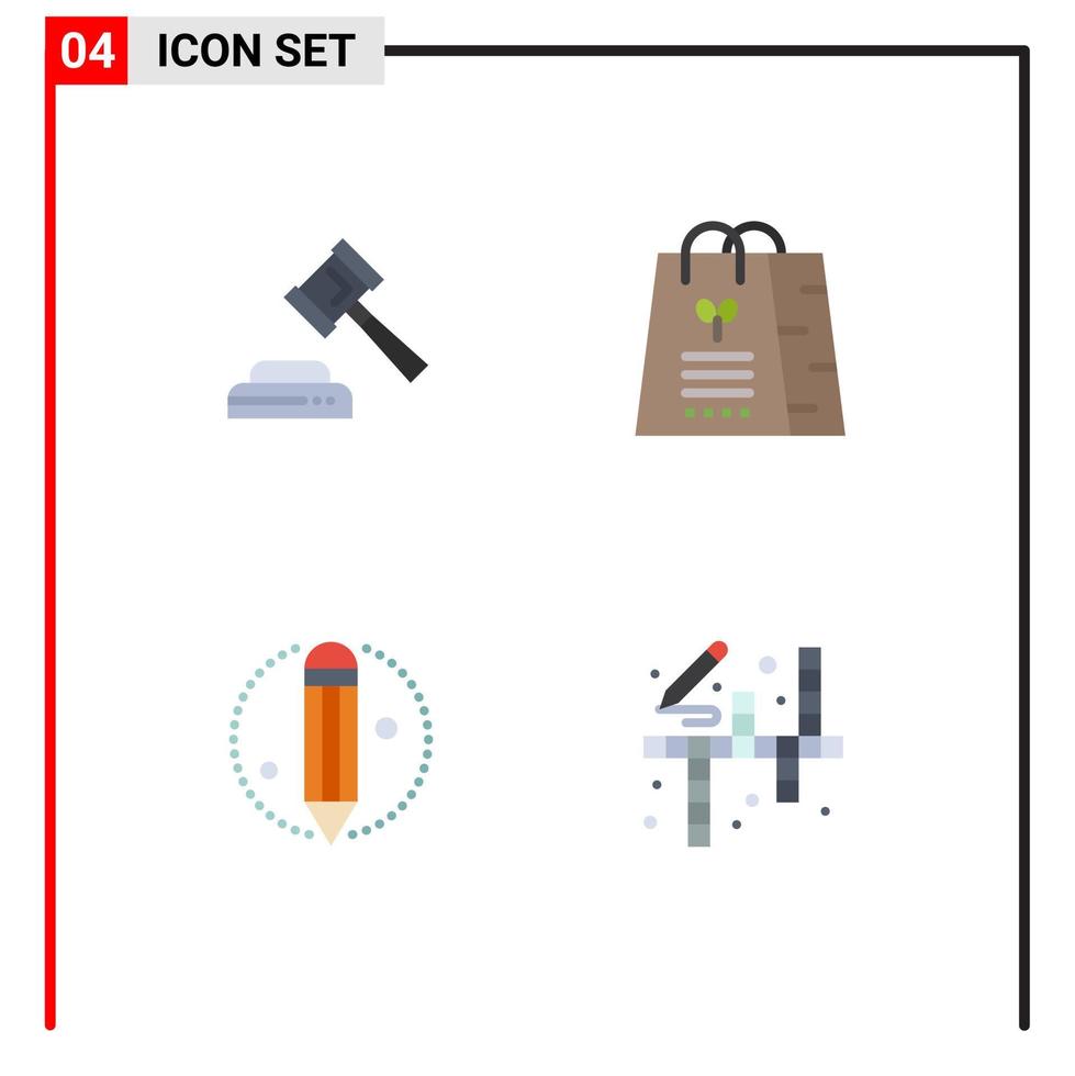 4 universelle flache Symbolzeichen Symbole der Gerichtsbleistifttasche Einkaufskunst editierbare Vektordesign-Elemente vektor