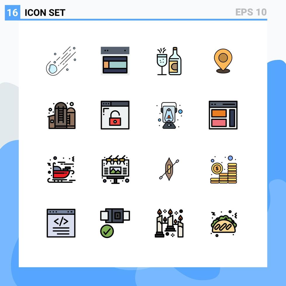 benutzeroberflächenpaket mit 16 einfachen, flachen, farbgefüllten linien von markierungskarten-webstandorten, ostern, editierbare kreative vektordesignelemente vektor