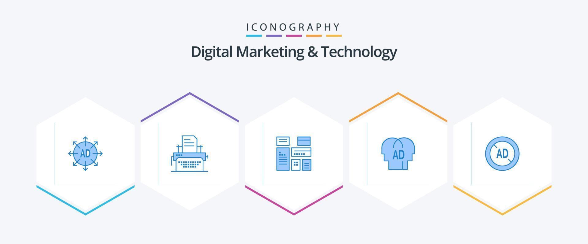 digital marknadsföring och teknologi 25 blå ikon packa Inklusive blockerare. brian. inföding. ab . elementärt vektor