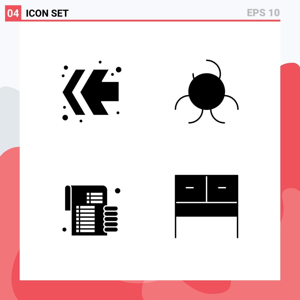4 universell fast glyfer uppsättning för webb och mobil tillämpningar pilar skrivbord biologi mynt tabell redigerbar vektor design element