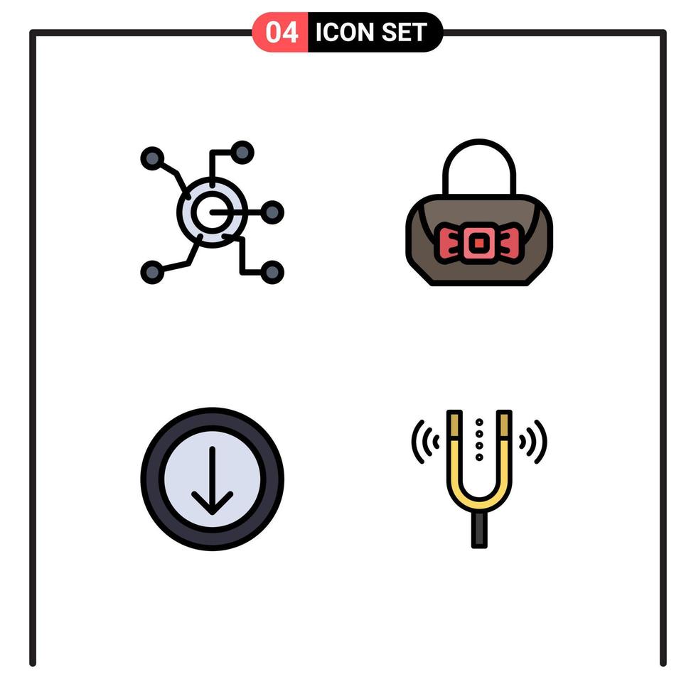 packa av 4 modern fylld linje platt färger tecken och symboler för webb skriva ut media sådan som data ner cirkel mode konsert redigerbar vektor design element