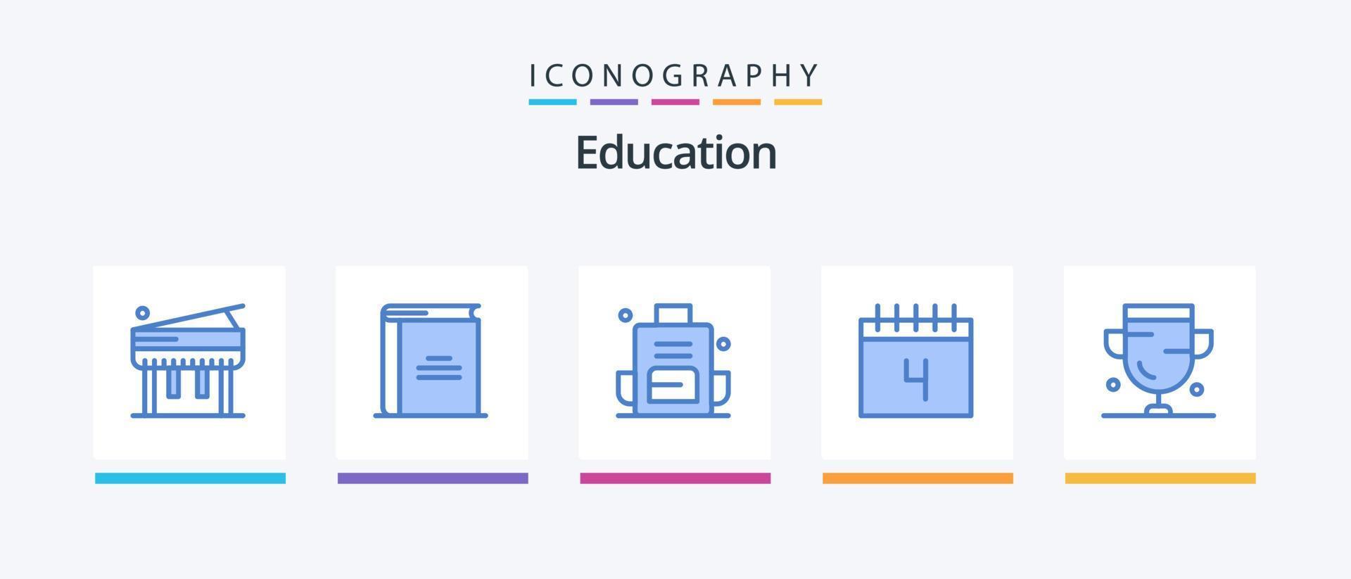 Bildung blau 5 Icon Pack inklusive Leistung. Zeitplan. Rucksack. Bildung. Schulranzen. kreatives Symboldesign vektor