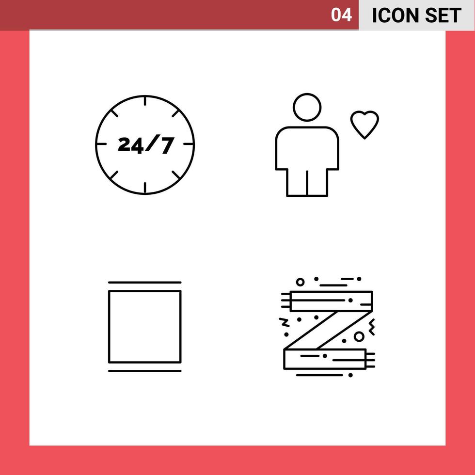 Packung mit 4 modernen Filledline-Flachfarbzeichen und Symbolen für Web-Printmedien wie ganztägig menschliche Hilfe Körper Instagram editierbare Vektordesign-Elemente vektor