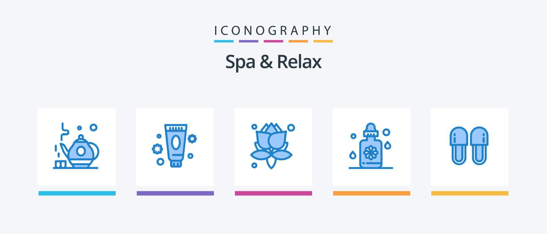 spa och koppla av blå 5 ikon packa Inklusive avslappning. kosmetika. löv. skönhet. behandling. kreativ ikoner design vektor