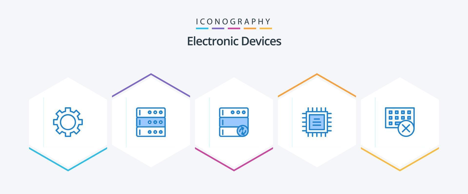 Geräte 25 Blue Icon Pack inklusive Tastatur. Gerät. Server. Geräte. Zentralprozessor vektor