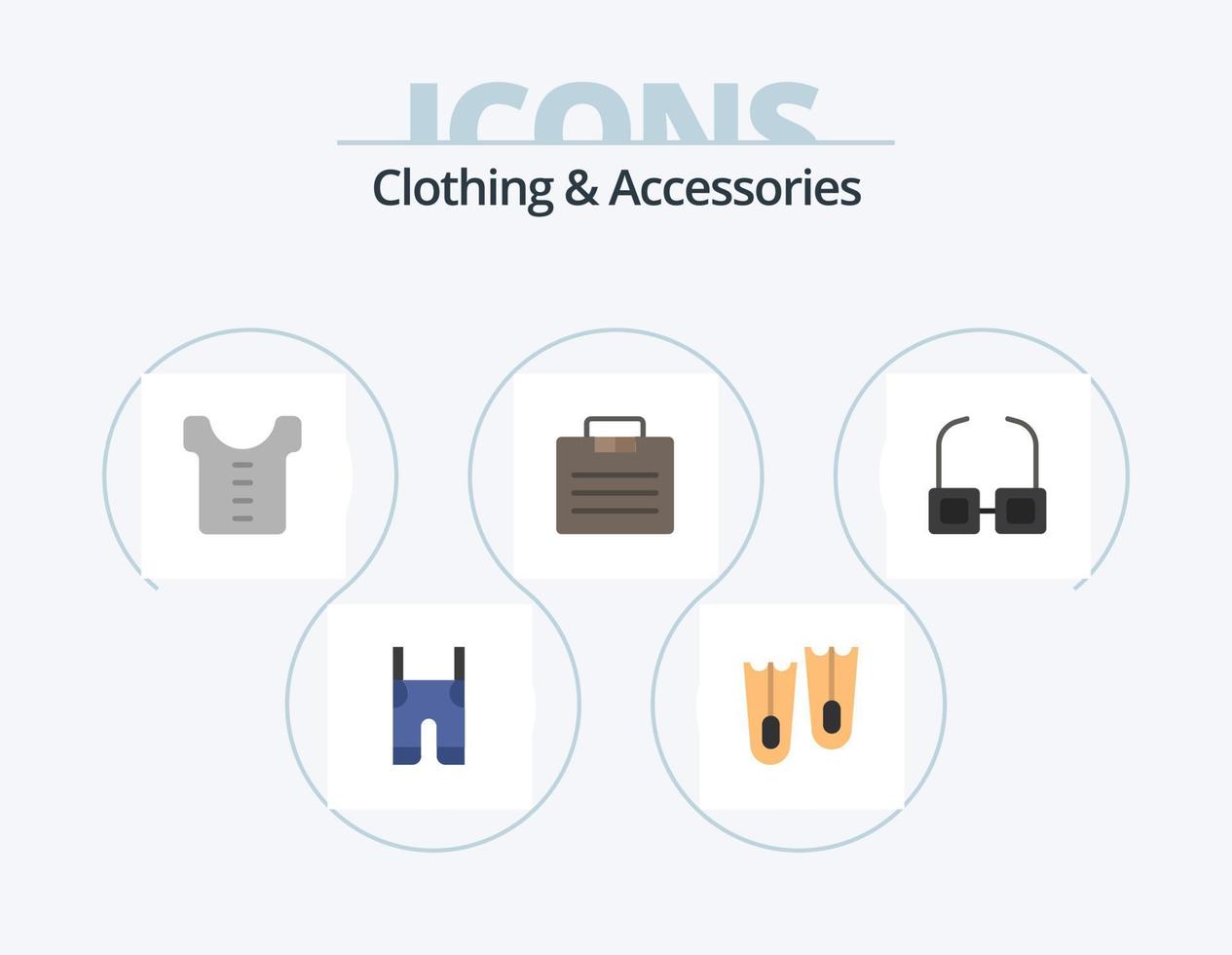 Kleidung und Accessoires flach Icon Pack 5 Icon Design. Ansicht. Gläser. Baby. Koffer. Unternehmen vektor