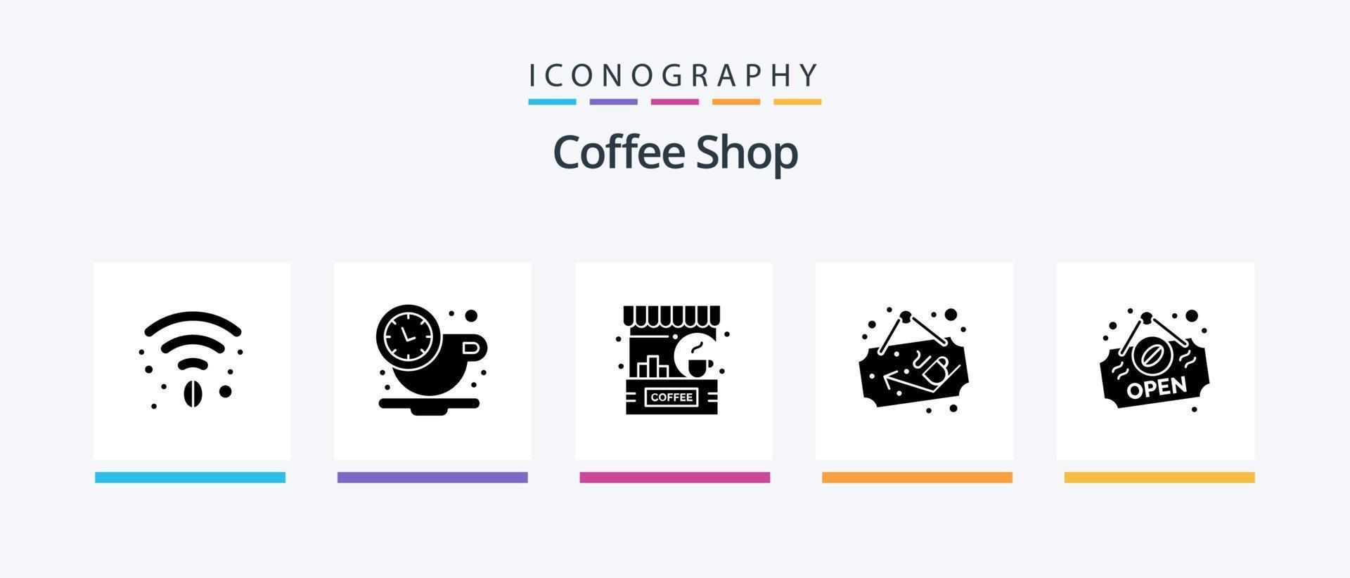 Coffee Shop Glyph 5 Icon Pack inklusive Shop. Schild. Cafe. Laden. Kaffee. kreatives Symboldesign vektor