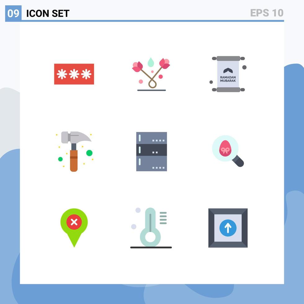 9 universell platt färger uppsättning för webb och mobil tillämpningar administration hammare tulpan klo hammare ramadan redigerbar vektor design element