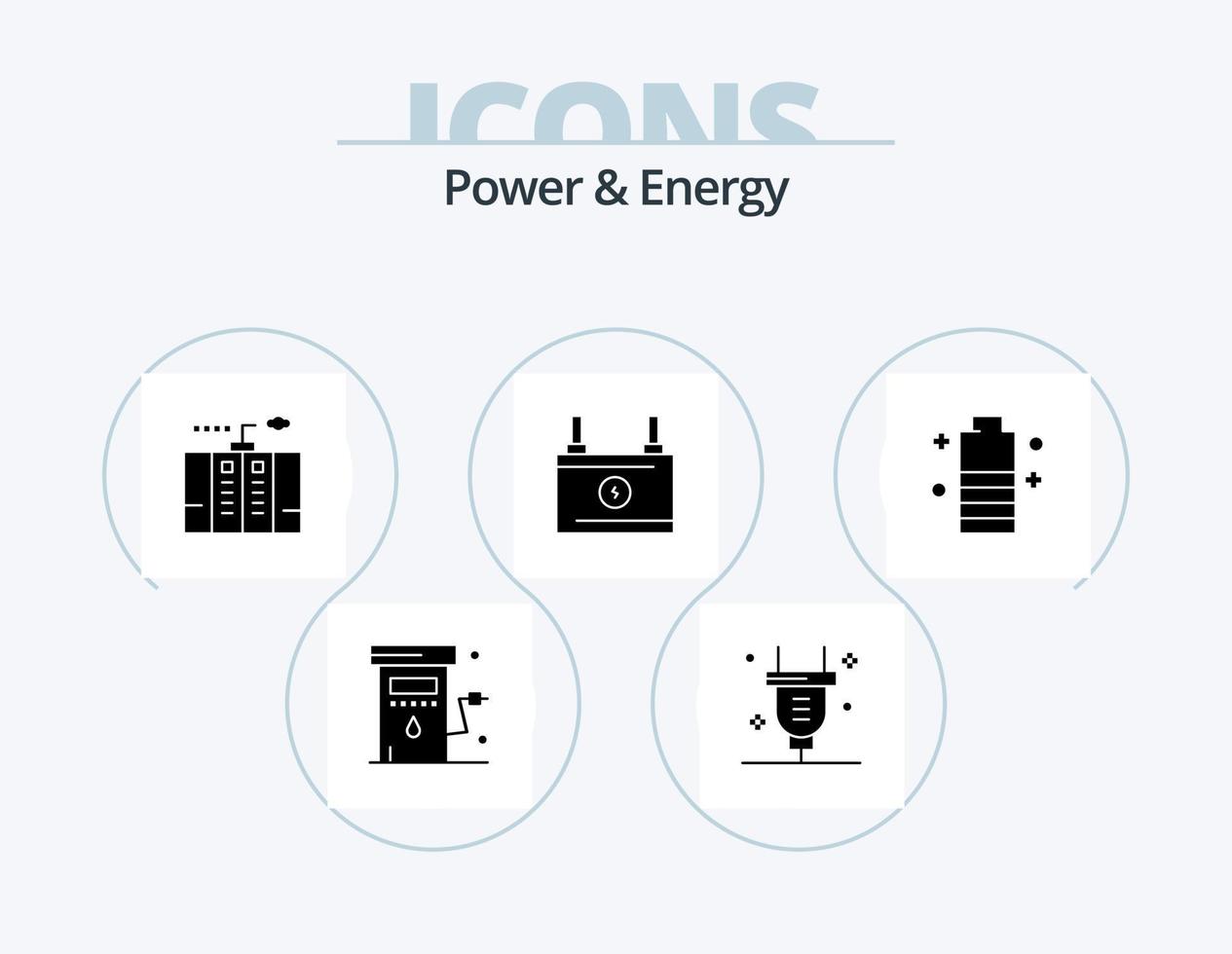 Kraft- und Energie-Glyphen-Icon-Pack 5 Icon-Design. Energie. Batterie. Elektrizität. Akkumulator. Generator vektor