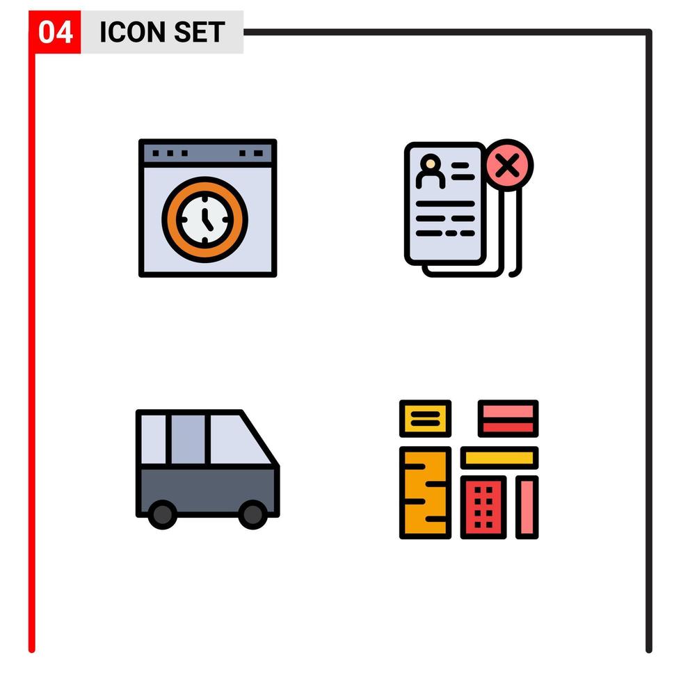 4 universell fylld linje platt Färg tecken symboler av browser återuppta hastighetsmätare karriär familj skåpbil redigerbar vektor design element
