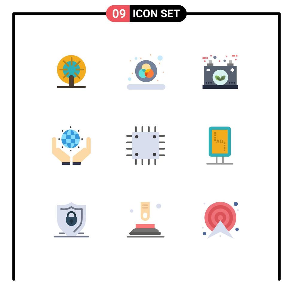 Stock Vector Icon Pack mit 9 Zeilenzeichen und Symbolen für Computer Erde Öko rette die Welt grün editierbare Vektordesign-Elemente