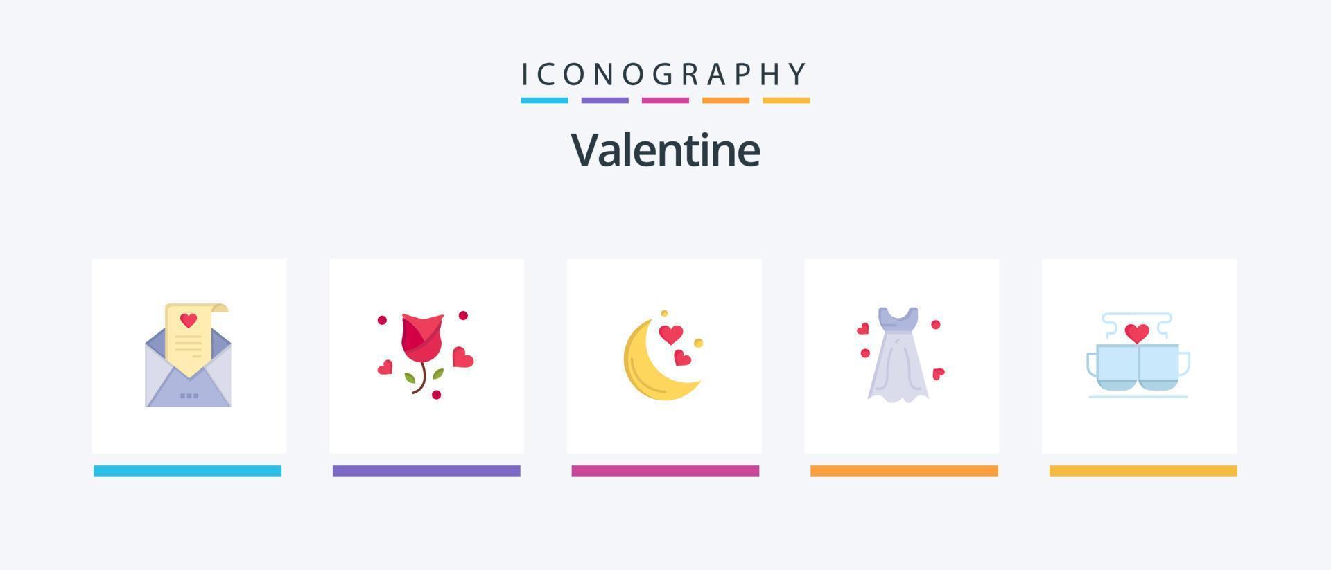 Valentine Flat 5 Icon Pack inklusive Mond. Tag. Rose. Valentinsgrüße. Valentinstag. kreatives Symboldesign vektor