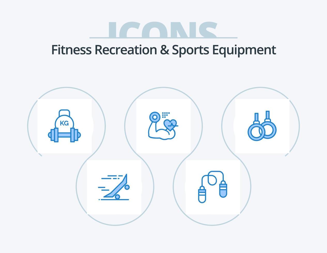 Fitness Erholung und Sportgeräte blau Icon Pack 5 Icon Design. schlagen. Muskel. Springen. Wachstum. Kettlebell vektor