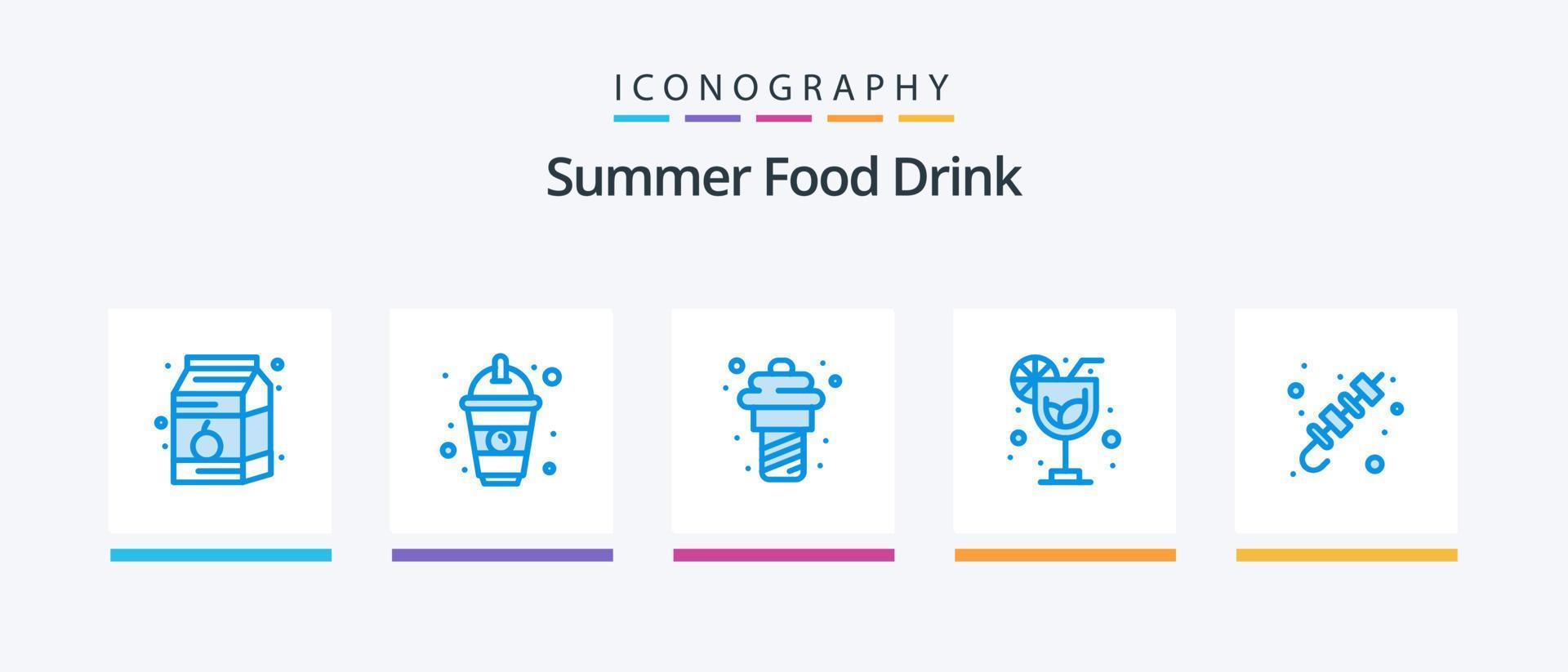 Summer Food Drink Blue 5 Icon Pack inklusive Spieß. Grill. Joghurt. Sommer. Getränk. kreatives Symboldesign vektor