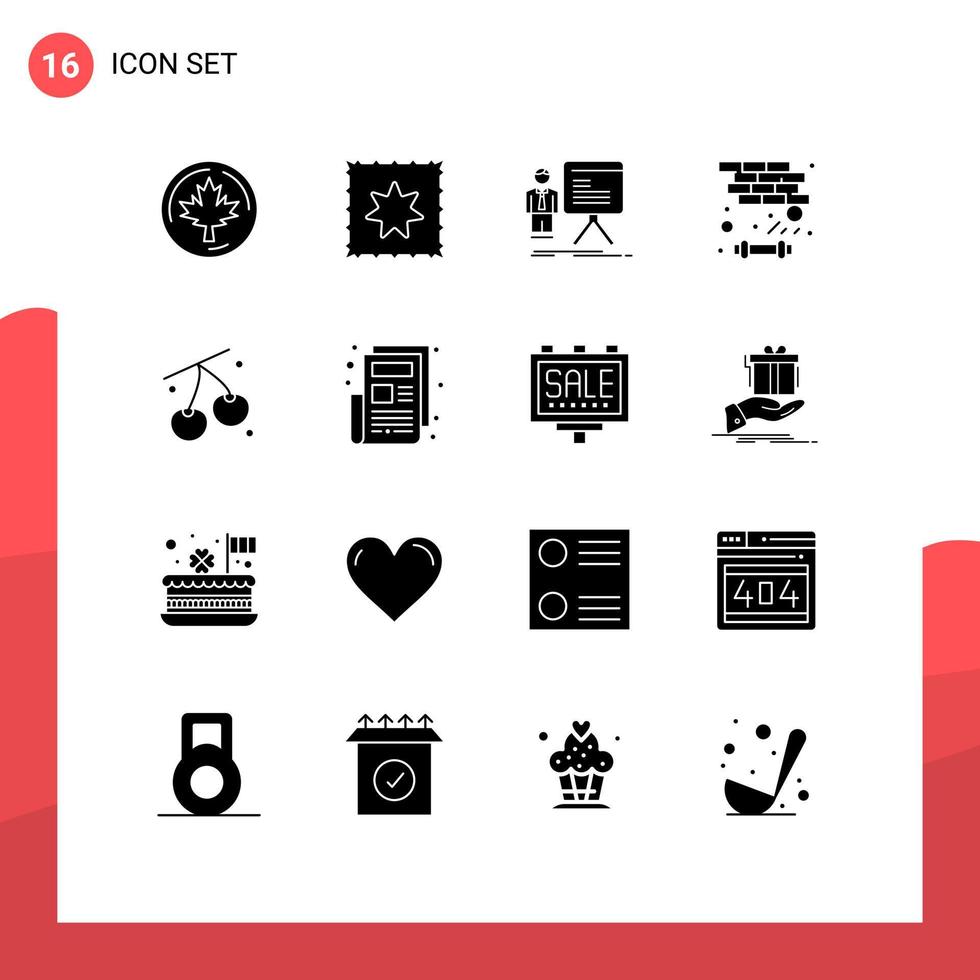 satz von 16 modernen ui-symbolen symbolzeichen für gesunde kirschdiagramm-spielunterbrecher editierbare vektordesignelemente vektor