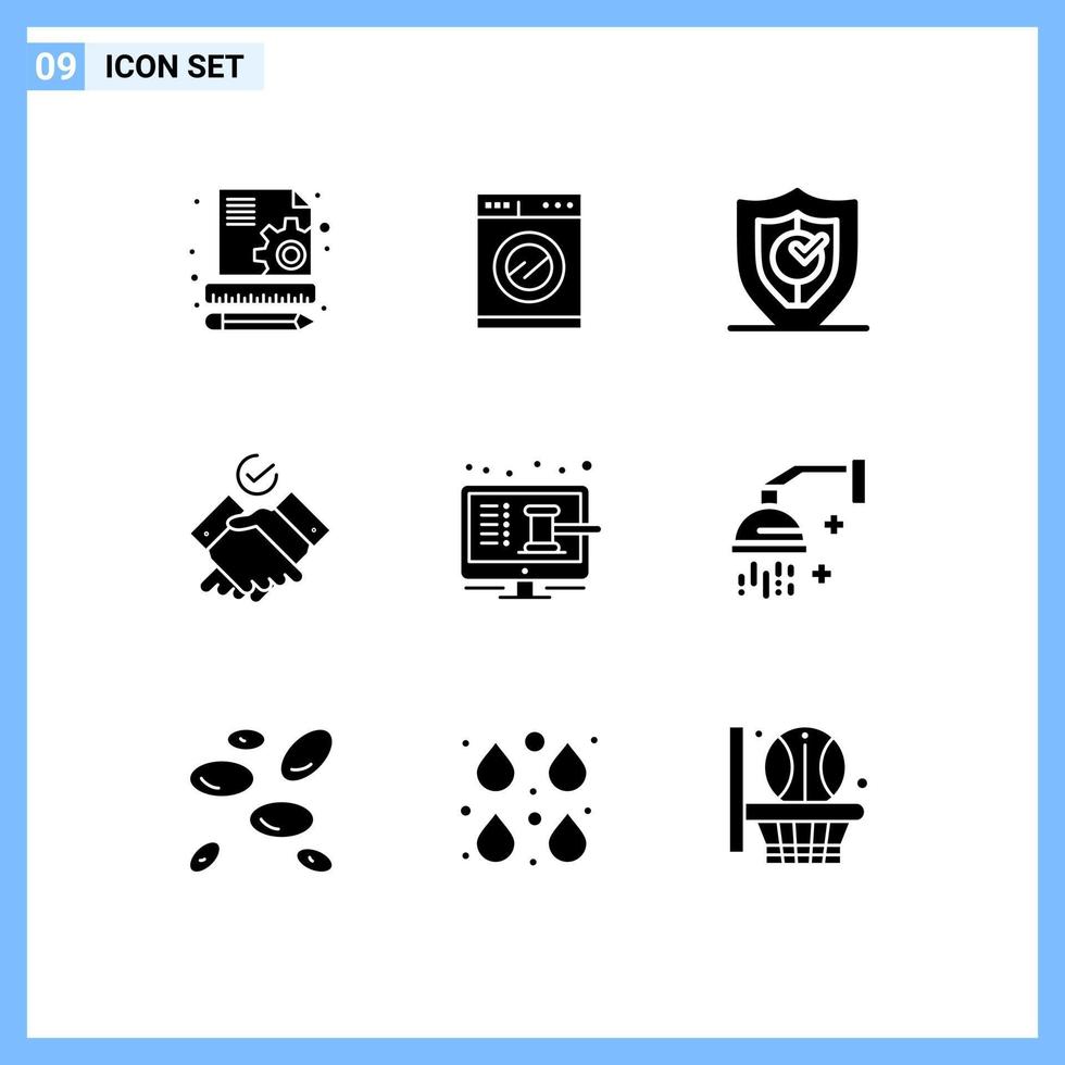 Stock Vector Icon Pack mit 9 Zeilenzeichen und Symbolen für Online-Auktionsschutz Online-Themen editierbare Vektordesign-Elemente