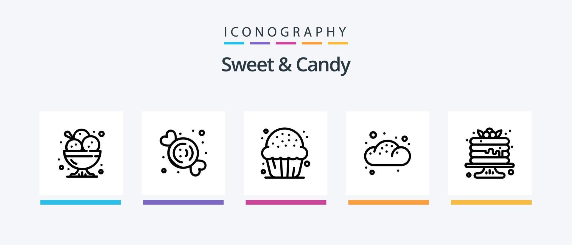 Sweet and Candy Line 5 Icon Pack inklusive Restaurant. Lebensmittel. Süßigkeiten. Nachtisch. Gebäck. kreatives Symboldesign vektor