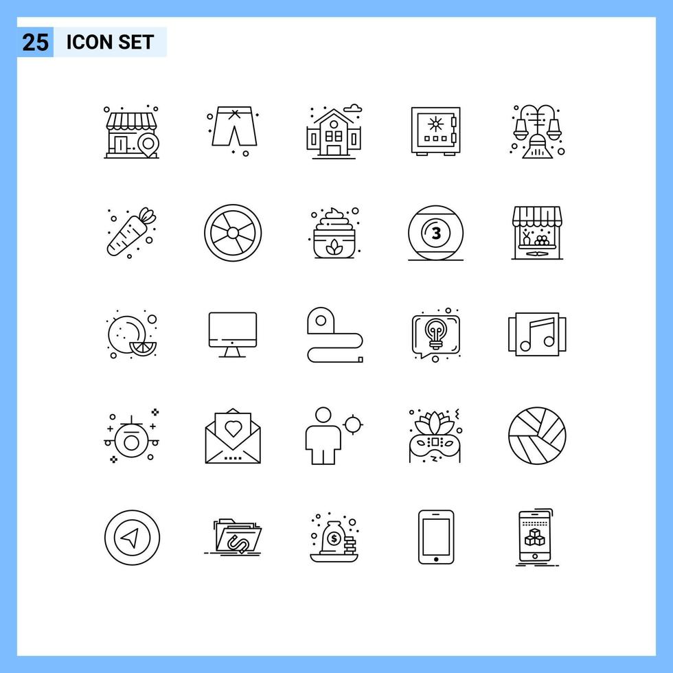 grupp av 25 rader tecken och symboler för hus säkerhet skola säkerhet skydd redigerbar vektor design element