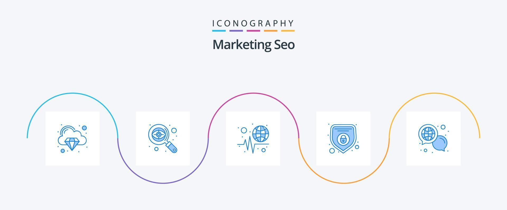 marknadsföring seo blå 5 ikon packa Inklusive global. chatt. klot. säkerhet. nätverk vektor