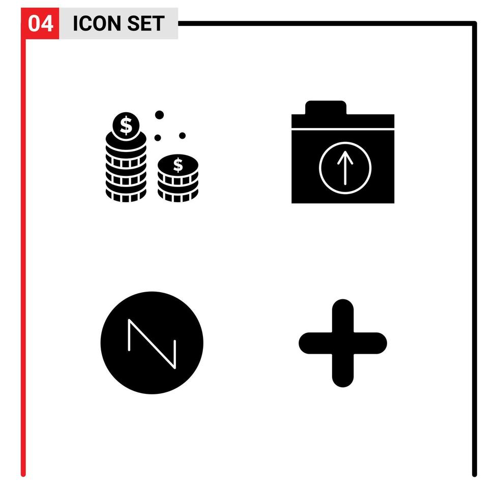 4 kreative Symbole, moderne Zeichen und Symbole von Münzen, Sound-Cash-Ordner, fügen bearbeitbare Vektordesign-Elemente hinzu vektor