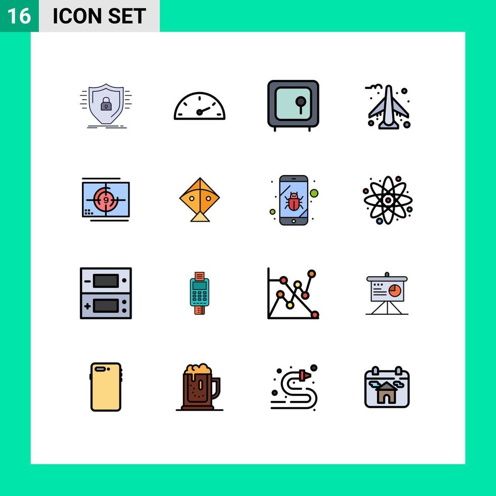 uppsättning av 16 modern ui ikoner symboler tecken för film plan Bank flygplats säkerhet redigerbar kreativ vektor design element