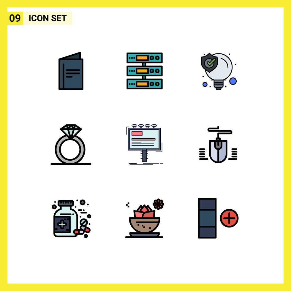 Stock Vector Icon Pack mit 9 Zeilenzeichen und Symbolen für Werberingdateien präsentieren bearbeitbare Vektordesignelemente für Lösungen