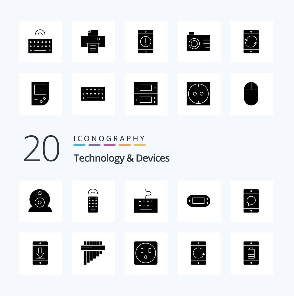 20 Geräte Solid Glyph Icon Pack wie Telefongeräte Typ Handydrucker vektor