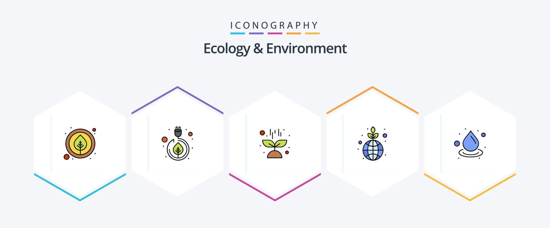 Ökologie und Umwelt 25 gefüllte Symbolpakete einschließlich Ökologie. speichern. Natur. Planet. grün vektor
