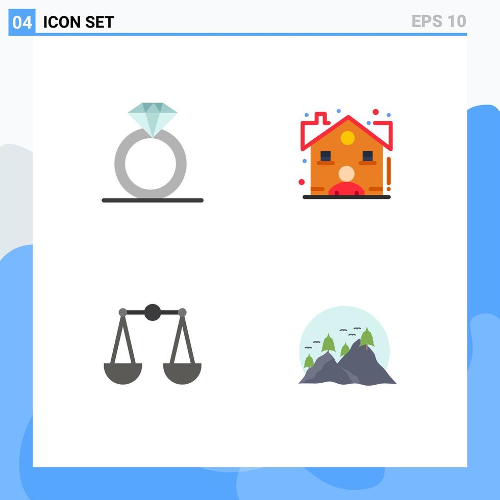flaches Icon-Set für die mobile Schnittstelle mit 4 Piktogrammen von bearbeitbaren Vektordesign-Elementen der Diamantwaagen-Makler-Händler-Landschaft vektor