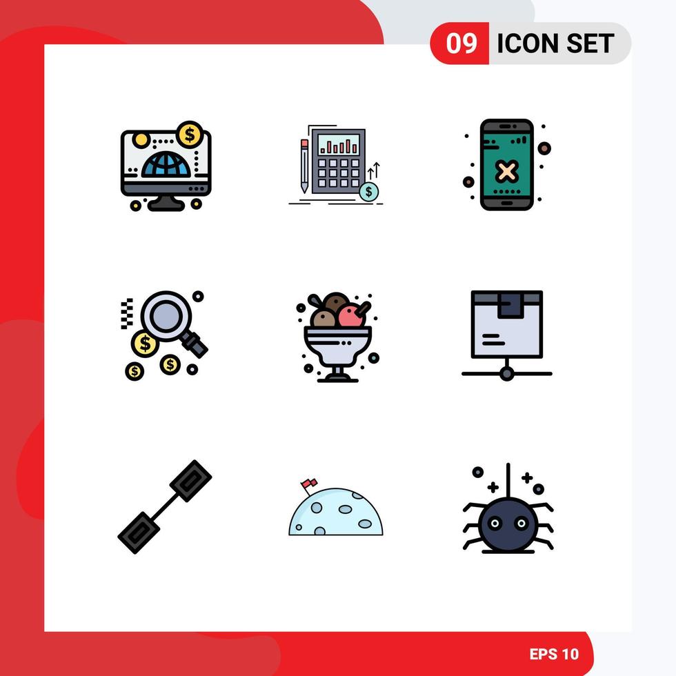 redigerbar vektor linje packa av 9 enkel fylld linje platt färger av efterrätt hitta marknadsföra Sök app redigerbar vektor design element