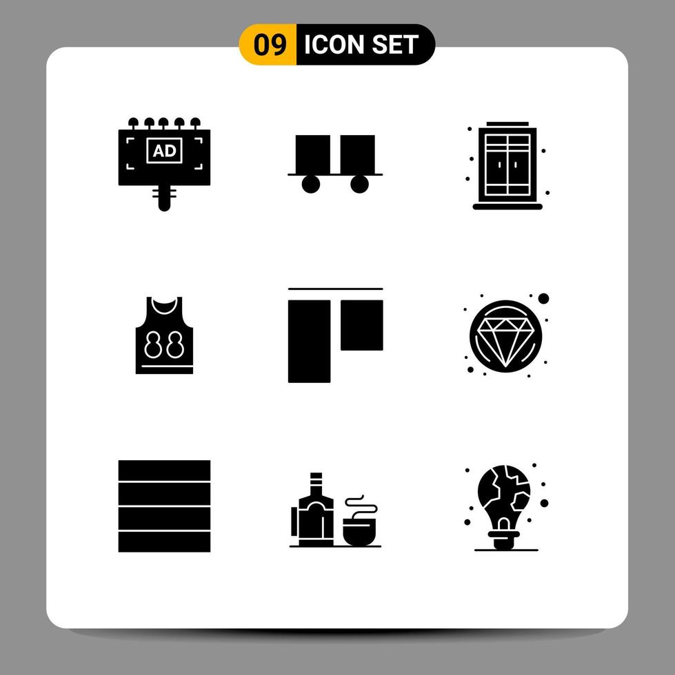 uppsättning av 9 vektor fast glyfer på rutnät för topp sport hiss lastbil spel skjorta redigerbar vektor design element