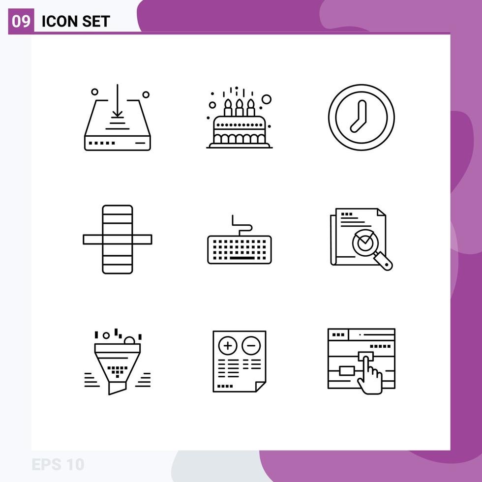 användare gränssnitt packa av 9 grundläggande konturer av tangentbord sida unge redskap användare redigerbar vektor design element