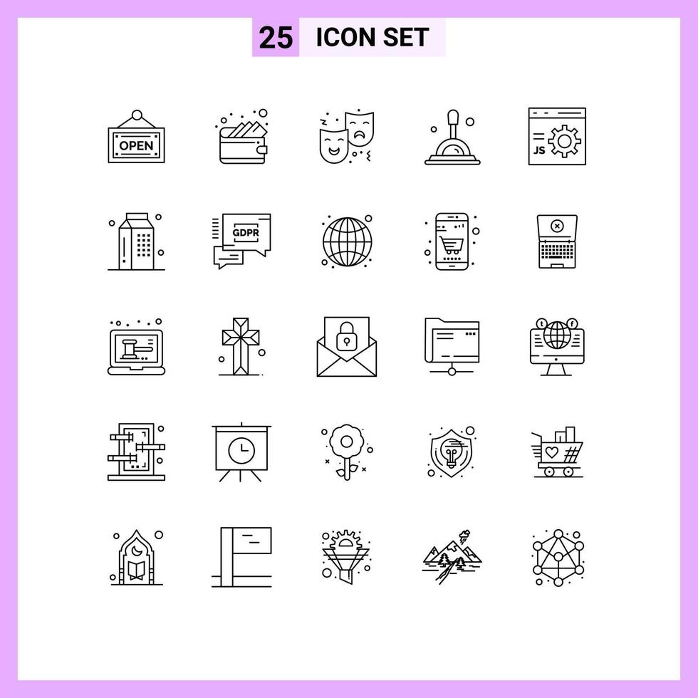 25 kreative Symbole moderne Zeichen und Symbole der Entwicklung Codierungsausdruck Browser Lupe editierbare Vektordesign-Elemente vektor