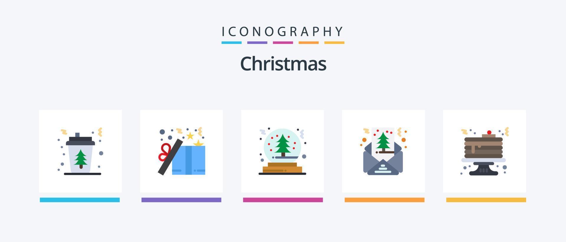 Christmas Flat 5 Icon Pack mit Formen. Weihnachten. gegenwärtig. Karte. Schneeball. kreatives Symboldesign vektor