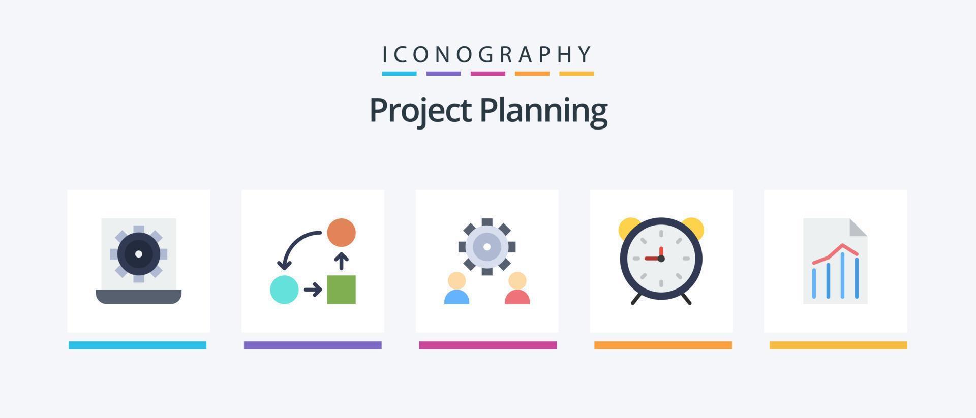 Projektplanung Flat 5 Icon Pack inkl. Zeit. Uhr. Strategie. Benutzer. Präferenz. kreatives Symboldesign vektor