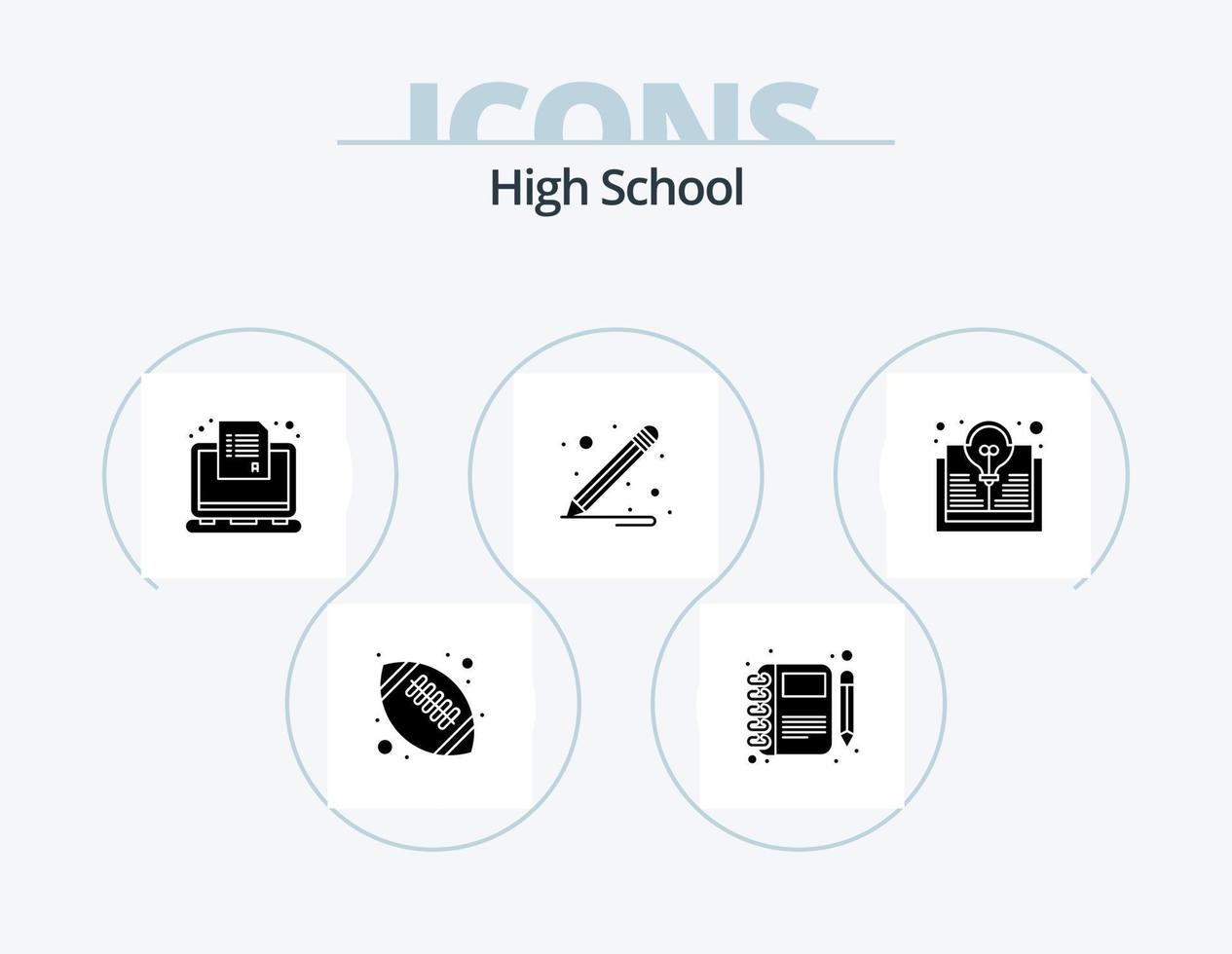 Highschool-Glyphen-Icon-Pack 5-Icon-Design. Buchen. Schulmaterial. Stift. Bleistift. Fragebogen vektor