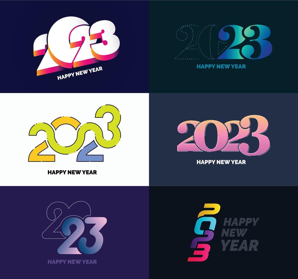 große reihe von 2023 frohes neues jahr logo text design 2023 zahlenentwurfsvorlage vektor