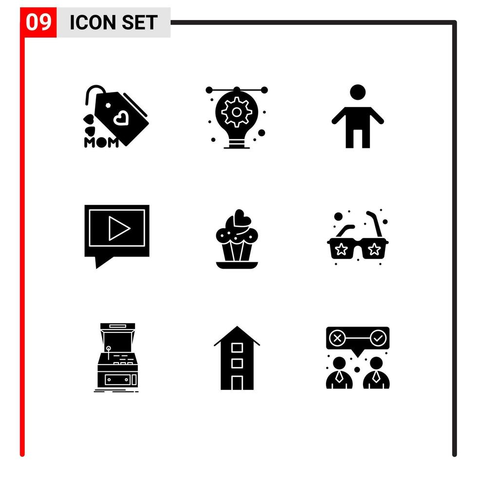 stock vektor ikon packa av 9 linje tecken och symboler för kärlek muffin pappa post video redigerbar vektor design element