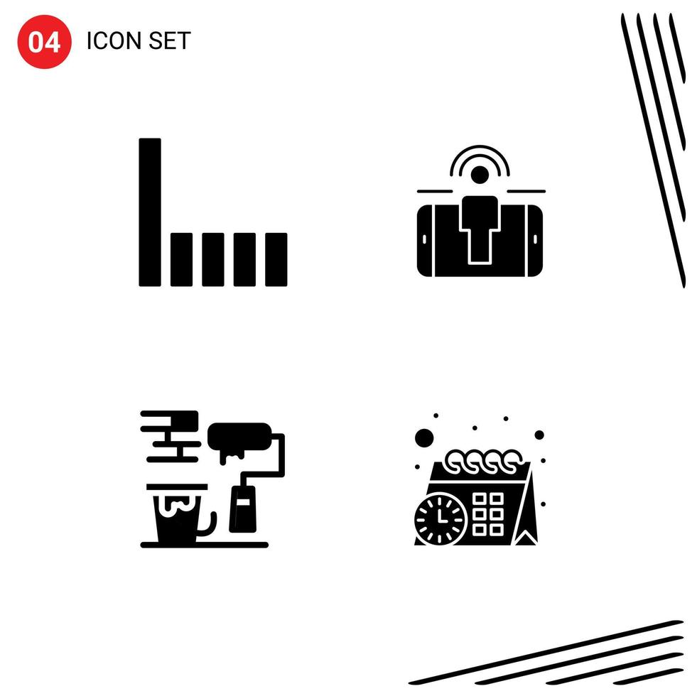 Packung mit 4 modernen soliden Glyphenzeichen und Symbolen für Web-Printmedien wie Verbindungsfarbe, Engagement, Marketingkalender, editierbare Vektordesign-Elemente vektor