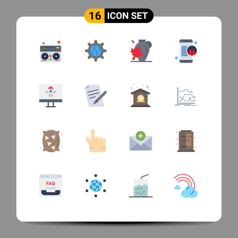 uppsättning av 16 modern ui ikoner symboler tecken för raket uppkopplad data höst seo marknadsföring redigerbar packa av kreativ vektor design element