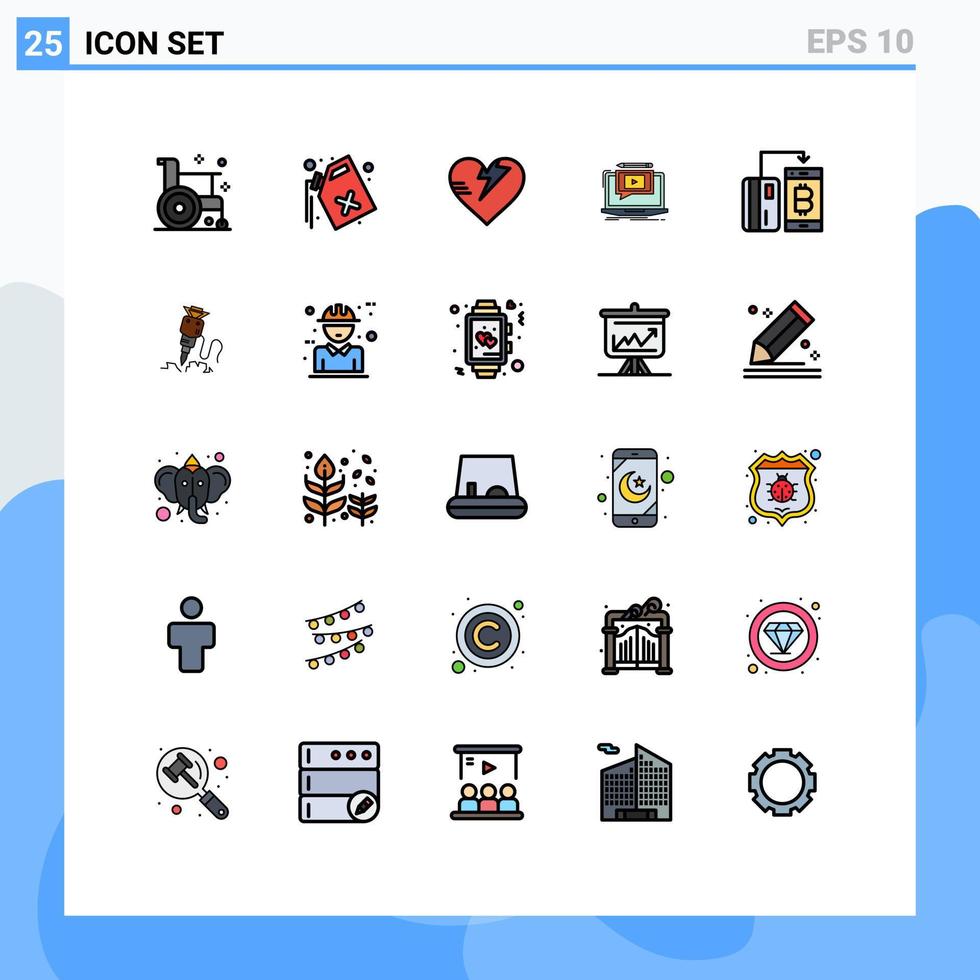 Stock Vector Icon Pack mit 25 Zeilenzeichen und Symbolen für bargeldlose Tutorial-Abfallbildschirm-Laptop-editierbare Vektordesign-Elemente