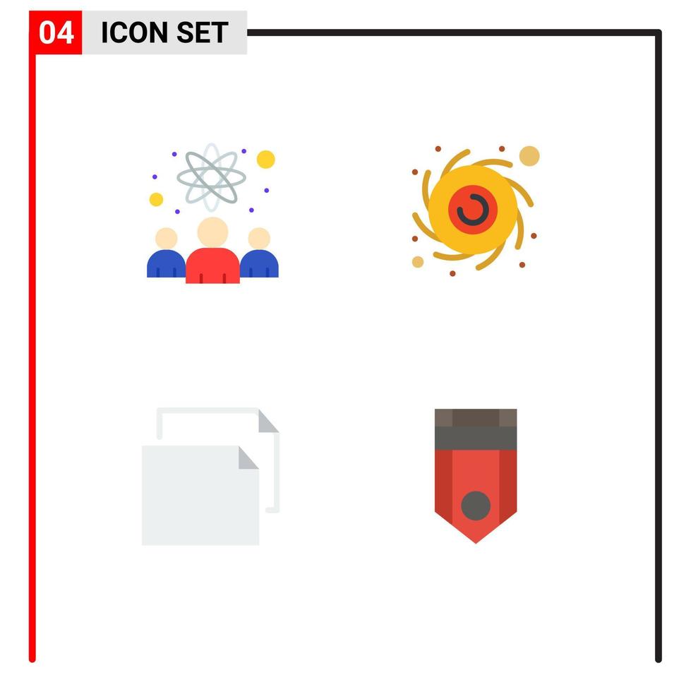 grupp av 4 modern platt ikoner uppsättning för kunskap arbetstagare landskap vetenskapsmän planet militär redigerbar vektor design element