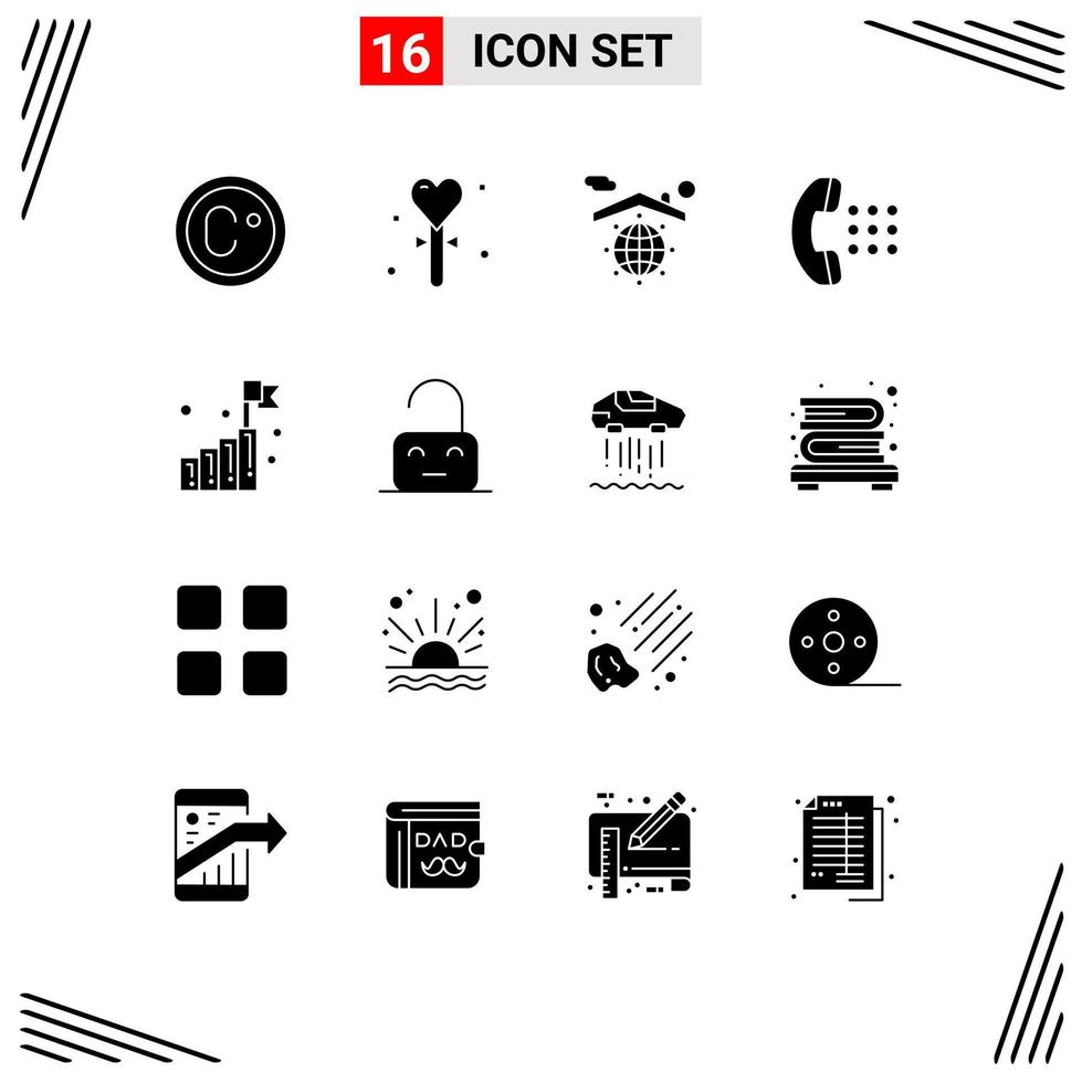 satz von 16 modernen ui-symbolen symbole zeichen für wachstum telefon erdwahl apps editierbare vektordesignelemente vektor