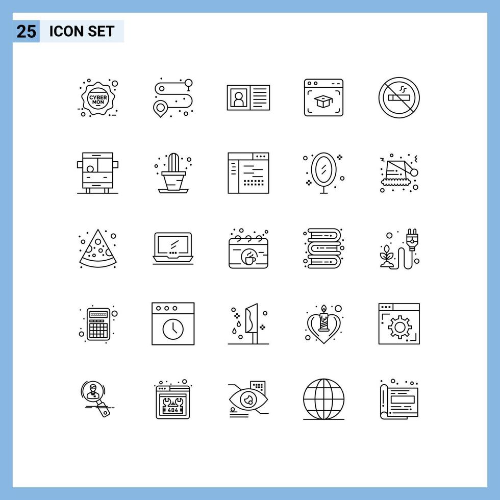moderner Satz von 25 Zeilen Piktogramm von Sommerabschluss Kontakt Bildung Web editierbare Vektordesign-Elemente vektor